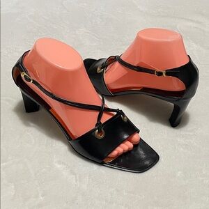 Vintage Heyraud Black Strappy Mid-Heel Sandals Sz EUR39/US9M